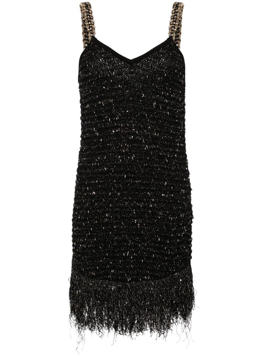 Fringed tweed short dress