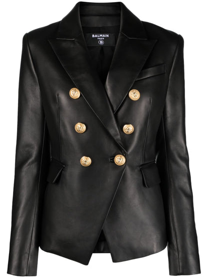 Double-breasted leather blazer