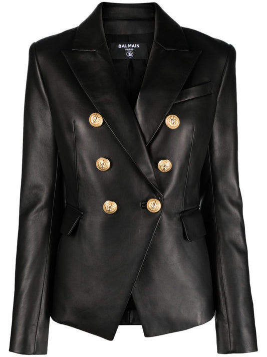 Double-breasted leather blazer