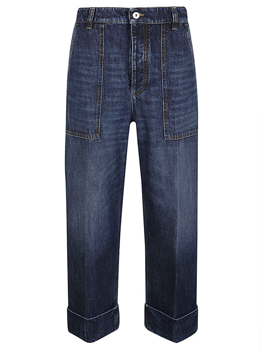 Wide leg denim cotton jeans