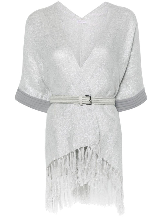 Fringed silk poncho