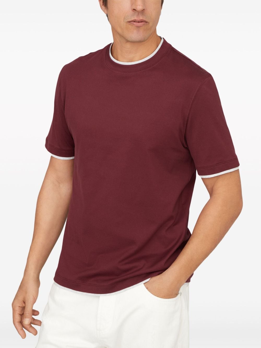 Faux layering cotton t-shirt