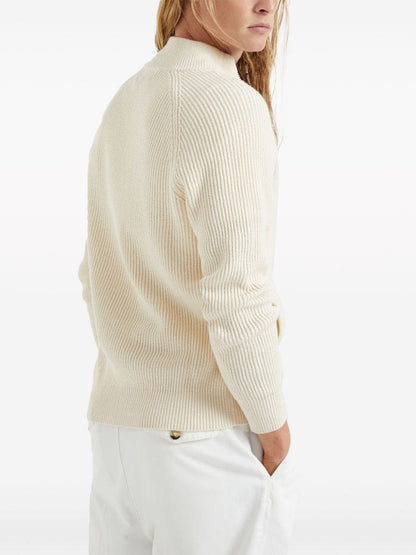 Ribbed stitch cotton zipped cardigan