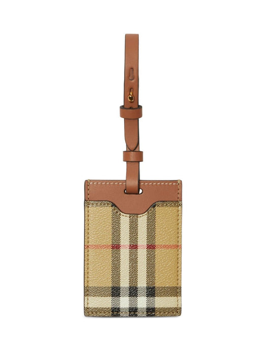 Check motif leather luggage tag