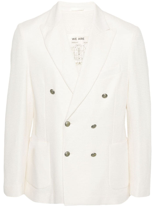 Linen and cotton blend double-breasted jacket