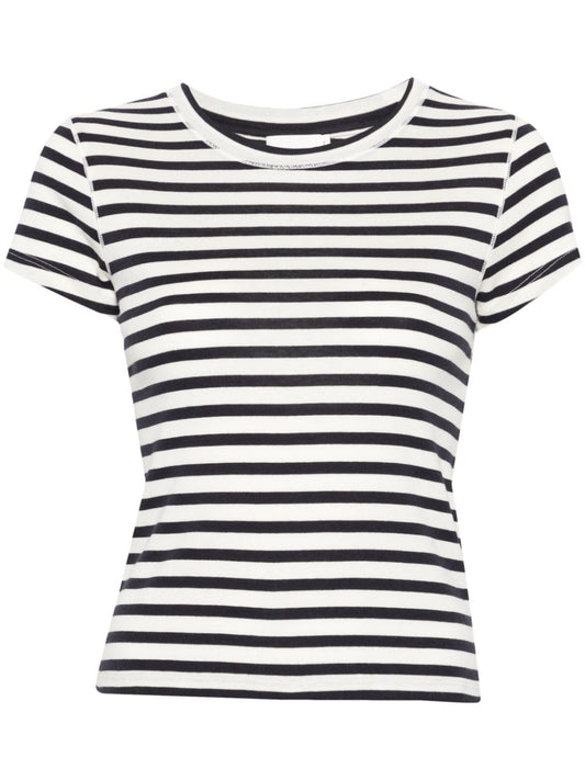 Striped cotton blend cropped t-shirt