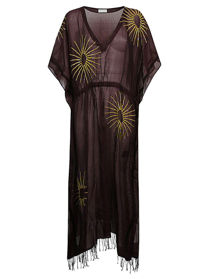 Cotton and silk embroidered kaftan