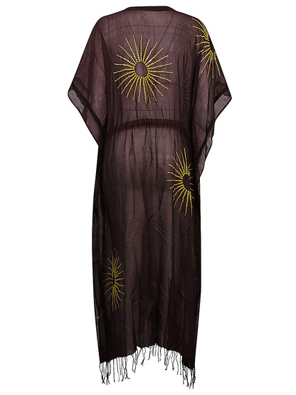 Cotton and silk embroidered kaftan