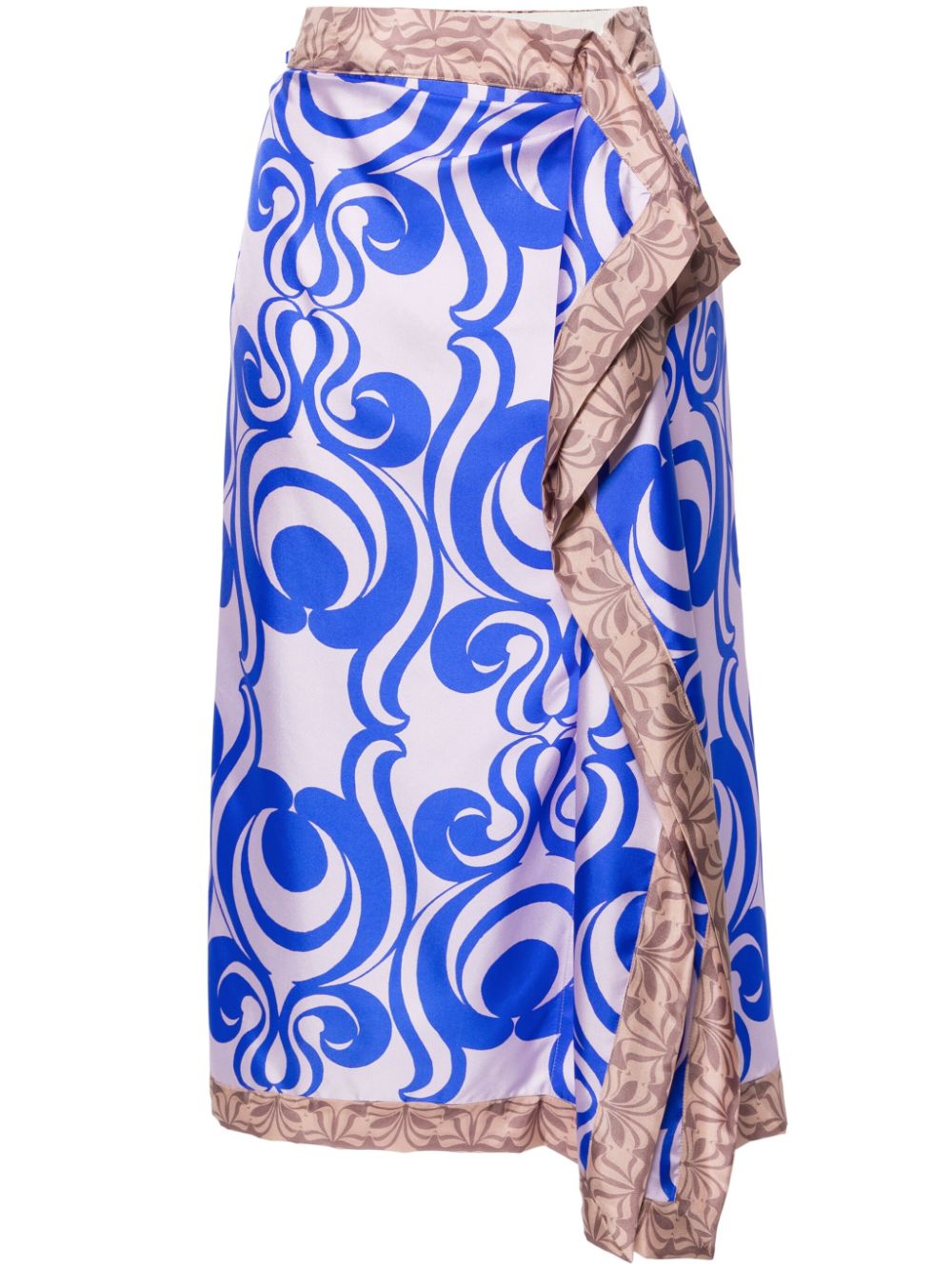 Printed silk midi skirt