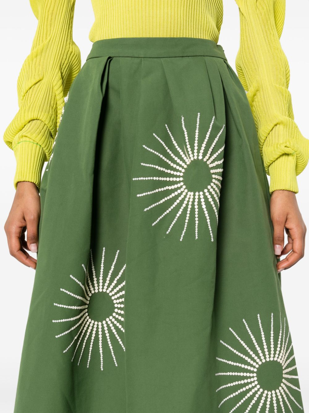 Embroidered cotton midi skirt