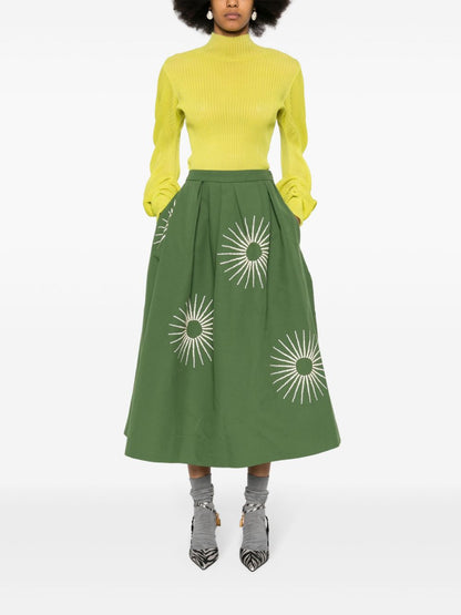 Embroidered cotton midi skirt