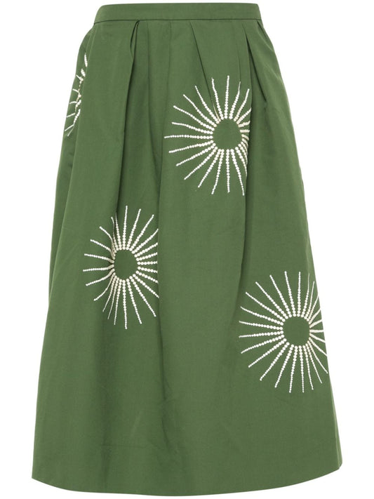 Embroidered cotton midi skirt