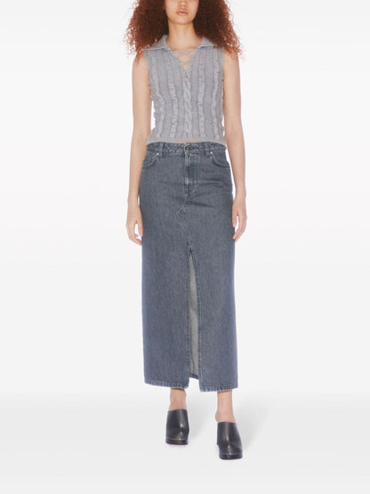 Slit denim long skirt