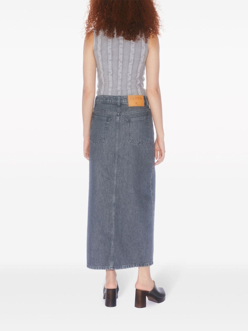 Slit denim long skirt