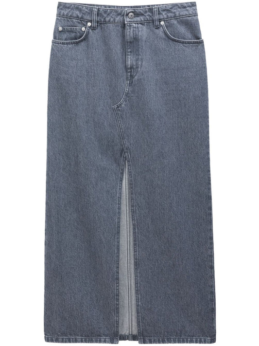 Slit denim long skirt