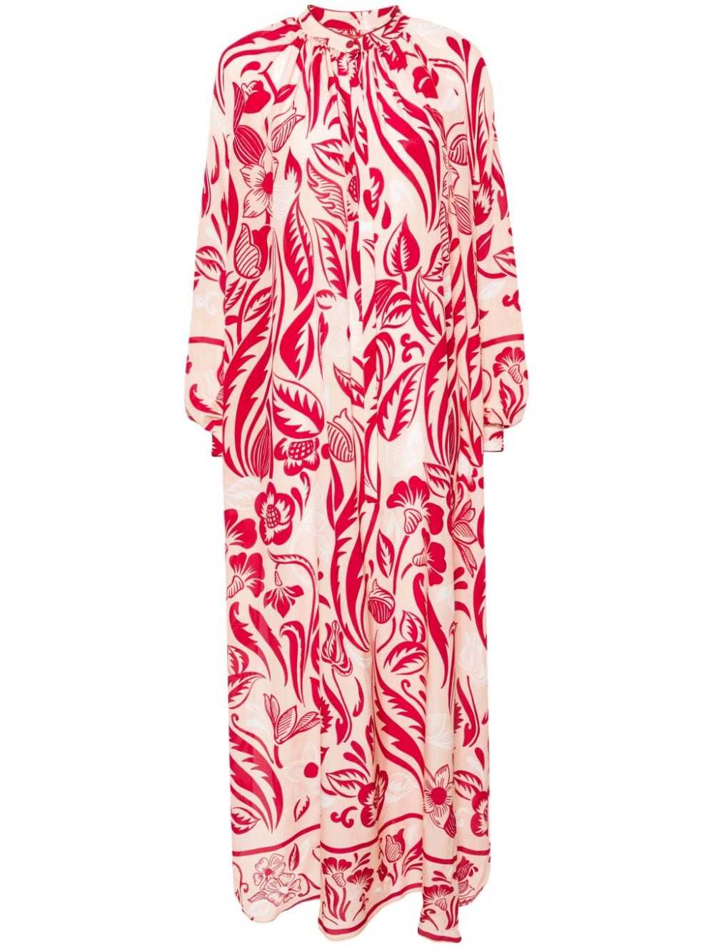 Printed crepe de chine long dress