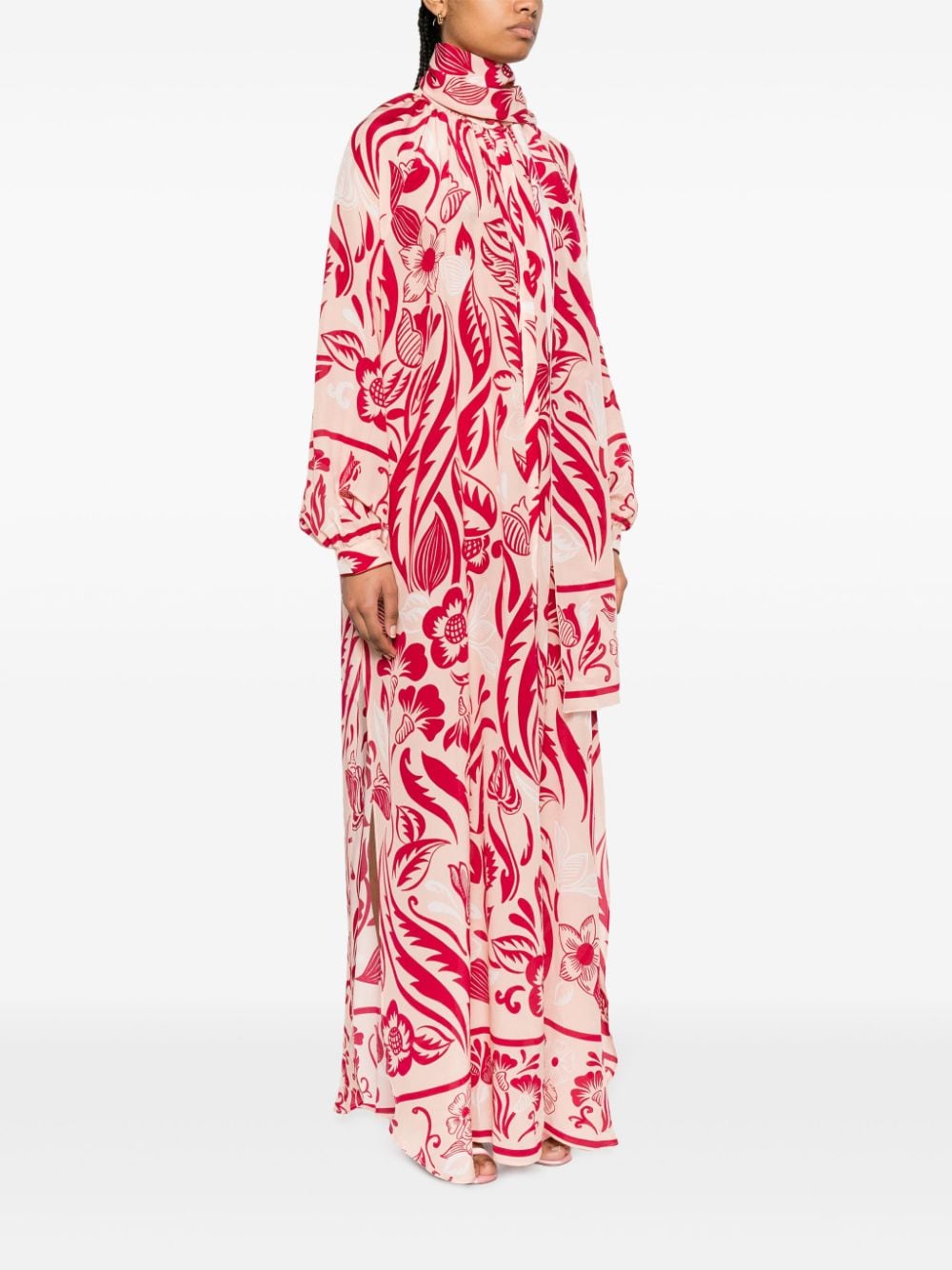 Printed crepe de chine long dress