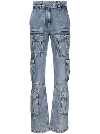 Cargo denim cotton jeans