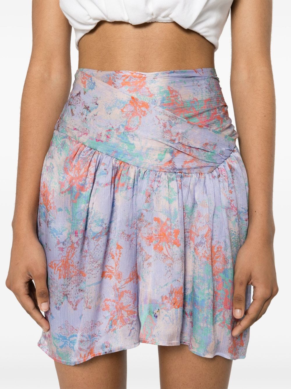 Floral print silk mini skirt