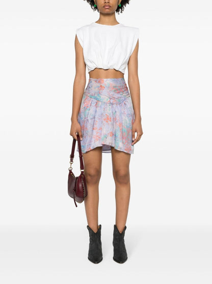 Floral print silk mini skirt