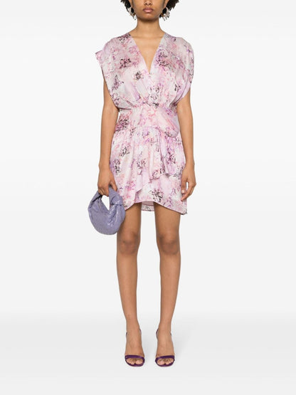 Floral print silk short dress