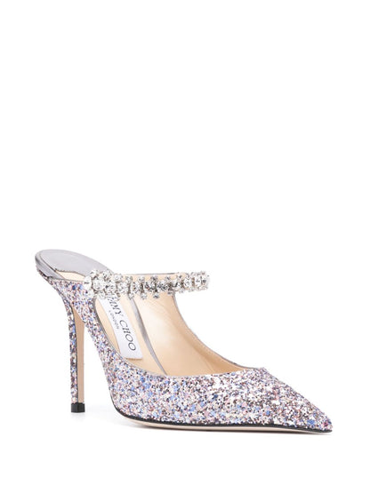 Bing 100 crystal strap glitter heel mules