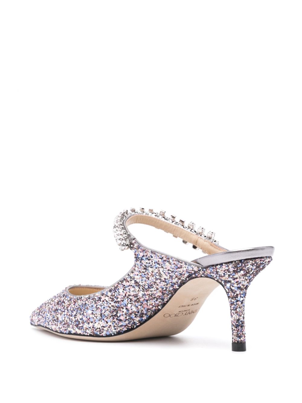 Bing 65 crystal strap glitter heel mules