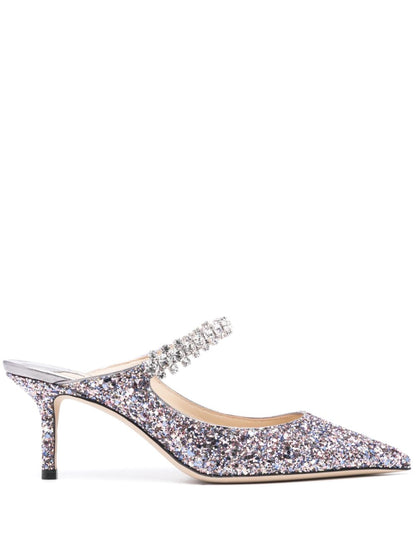 Bing 65 crystal strap glitter heel mules