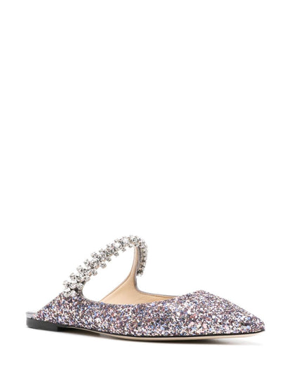 Bing flat crystal strap glitter mules