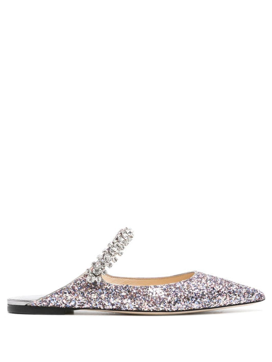 Bing flat crystal strap glitter mules