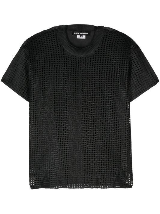 Open-knit crewneck t-shirt