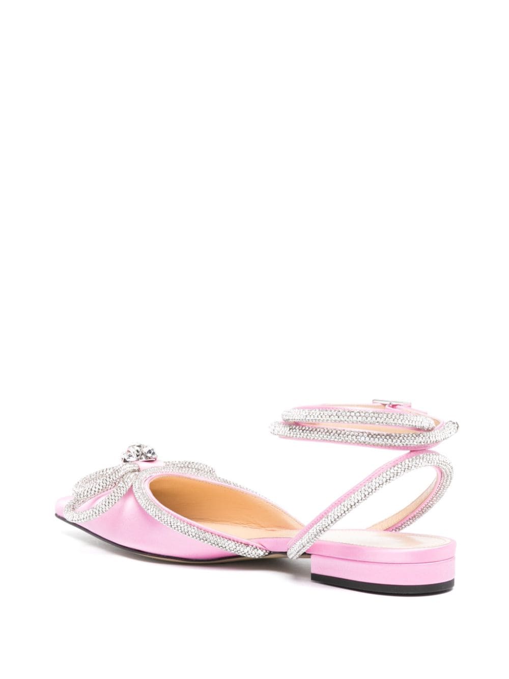 Double bow satin slingback ballet flats