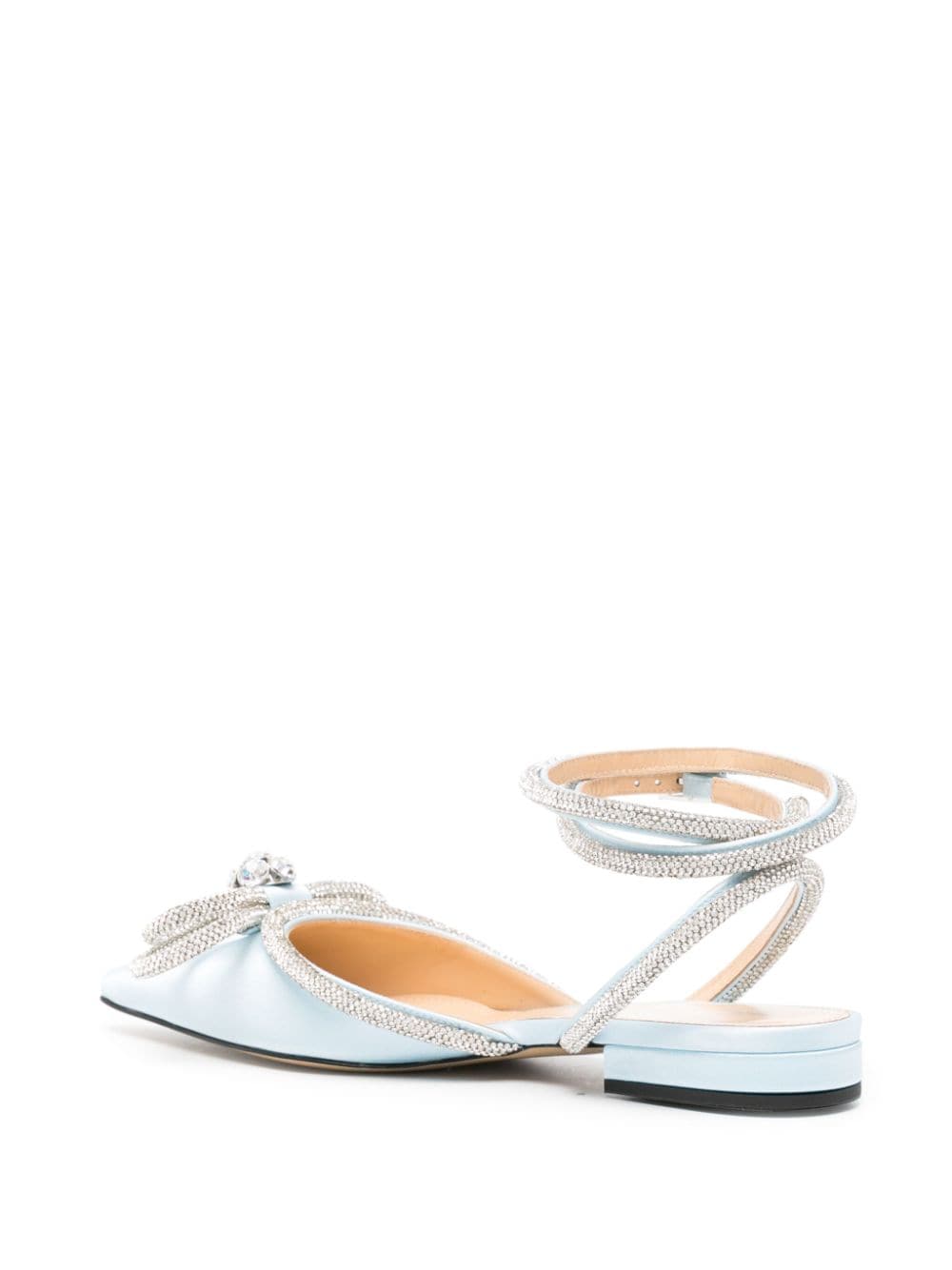 Double bow satin slingback ballet flats