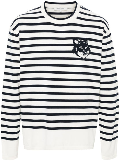 Fox head striped cotton sweater