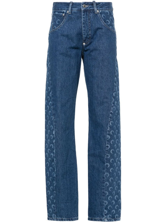 Moon print denim jeans