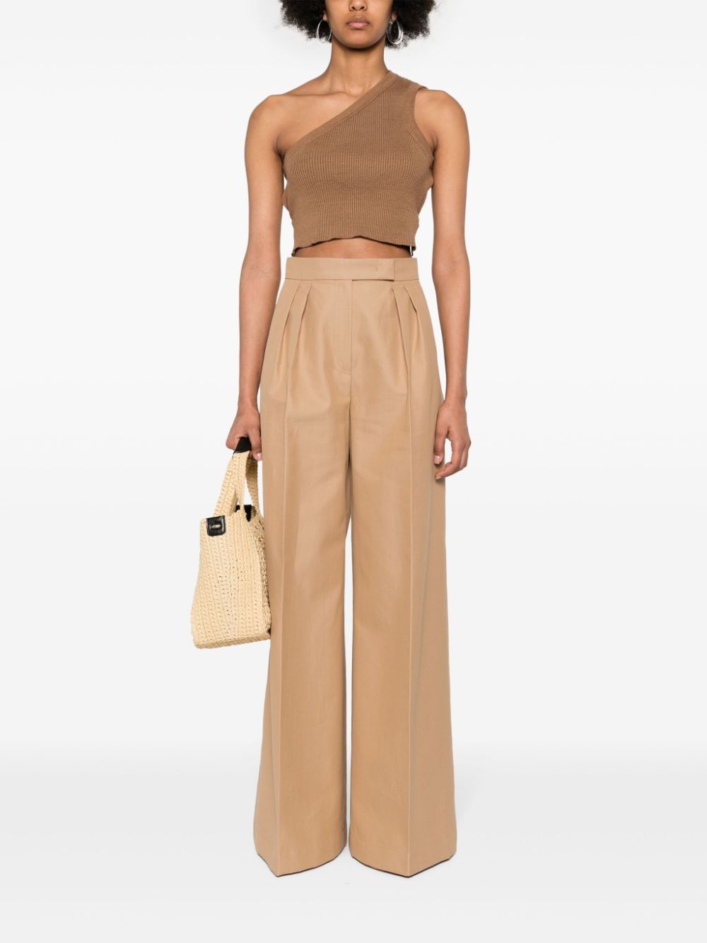 Wide-leg cotton trousers