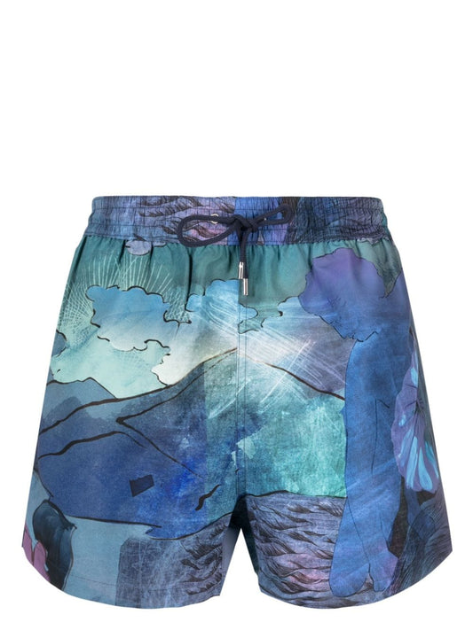 Narcissus print swim shorts