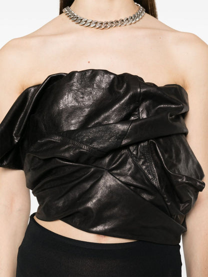 Draped leather bustier