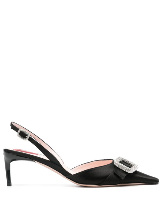 Dorsay satin slingback pumps