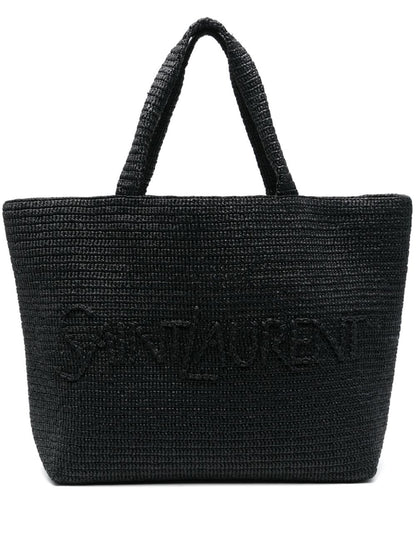 Logo raffia tote bag