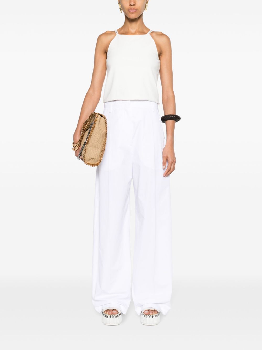 Wide-leg cotton trousers