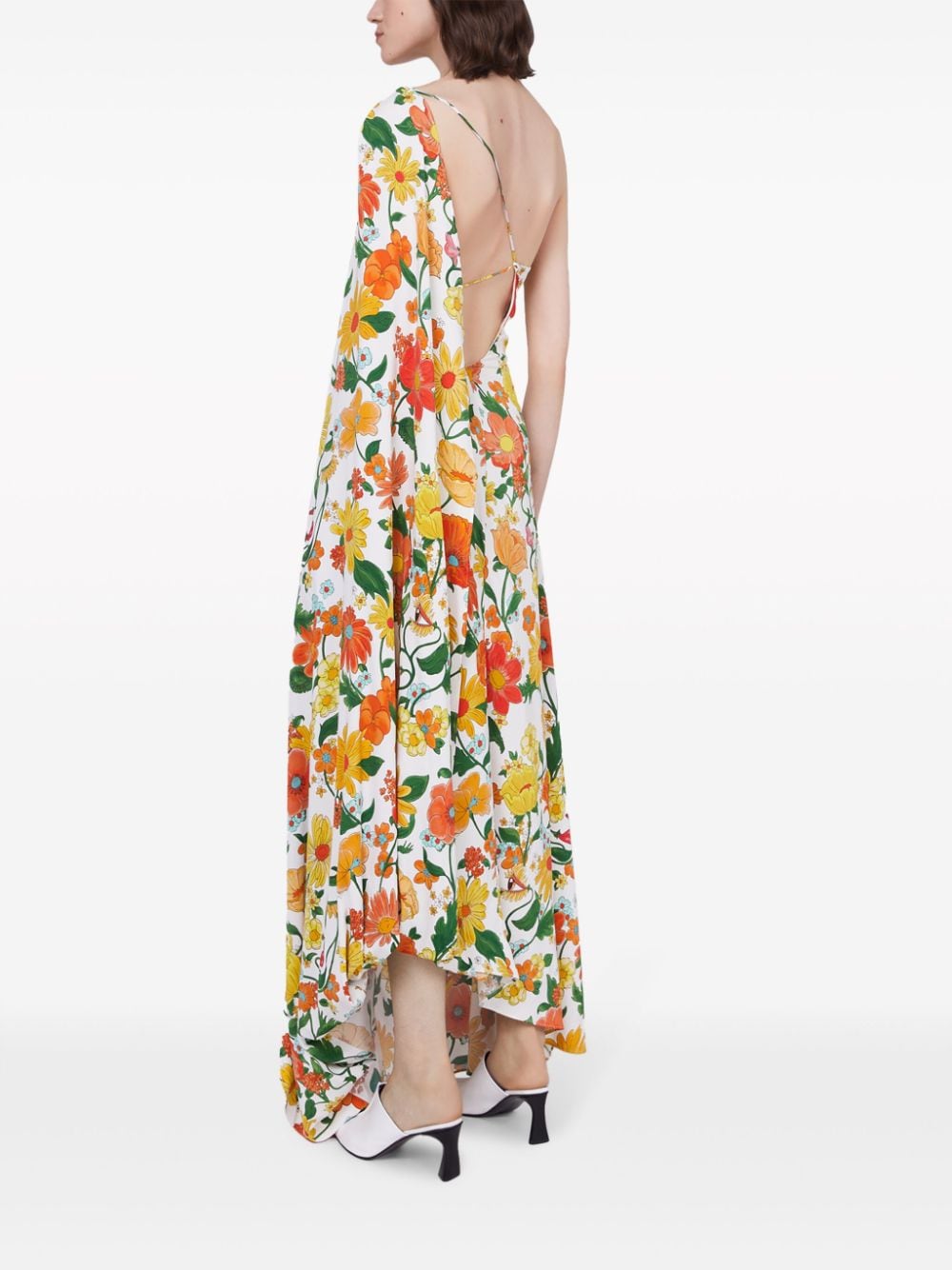 Floral print one-shoulder long dress