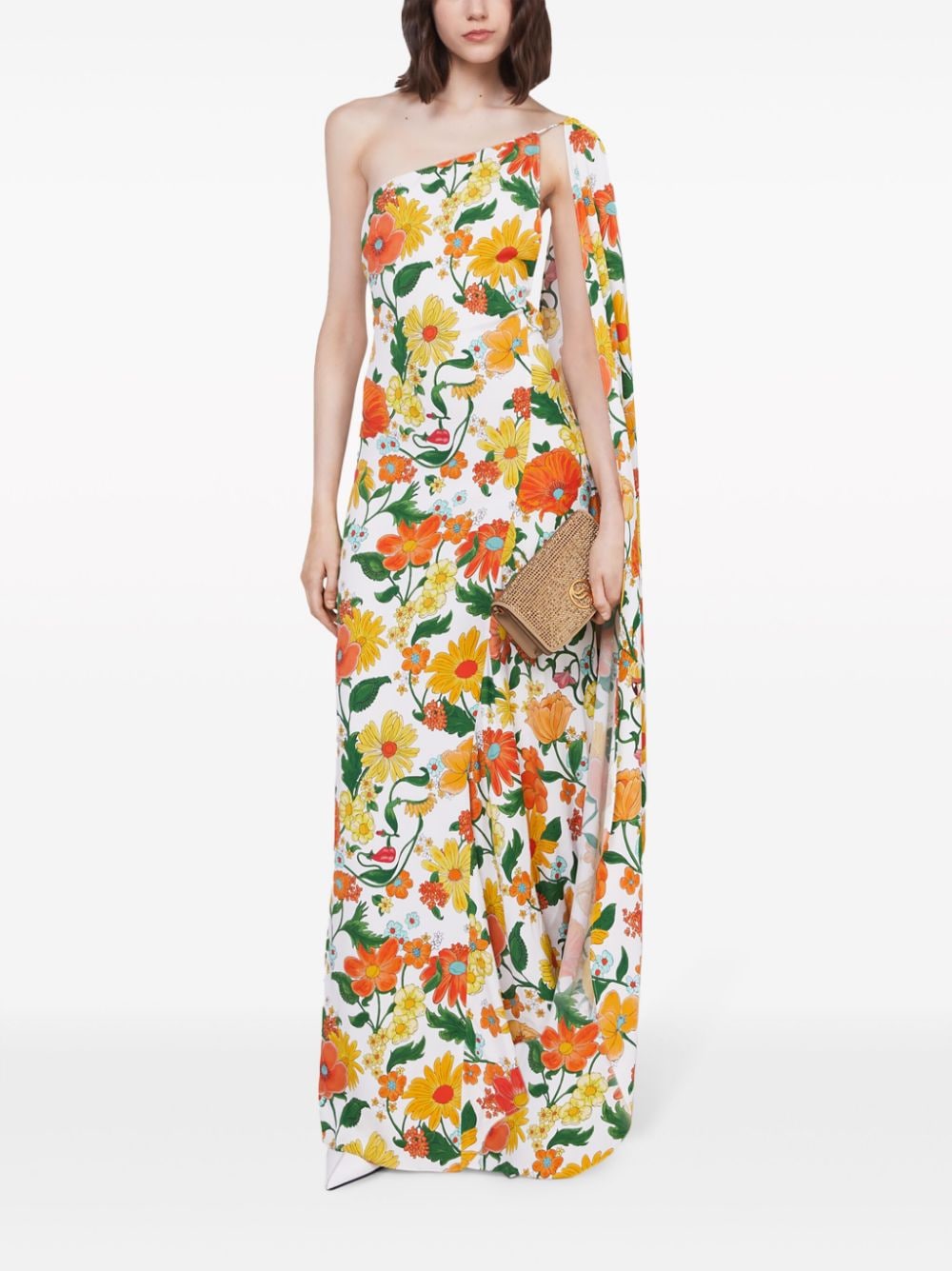 Floral print one-shoulder long dress