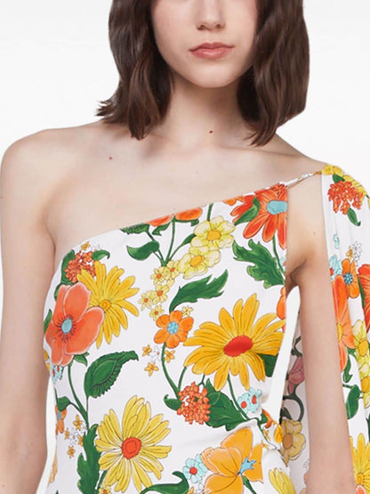 Floral print one-shoulder long dress