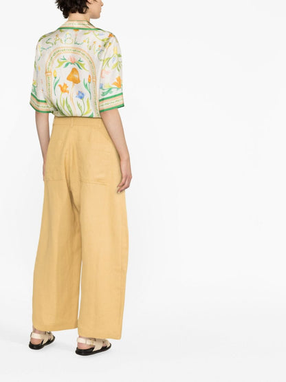 Wide leg cropped cotton trousers