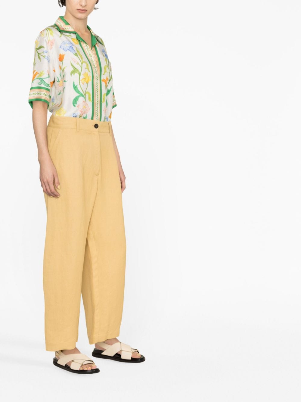 Wide leg cropped cotton trousers