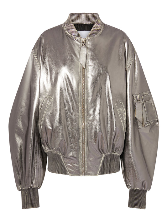 Mirrored leather bomber jacket - runway