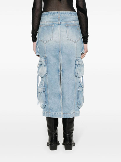 Denim cargo midi skirt