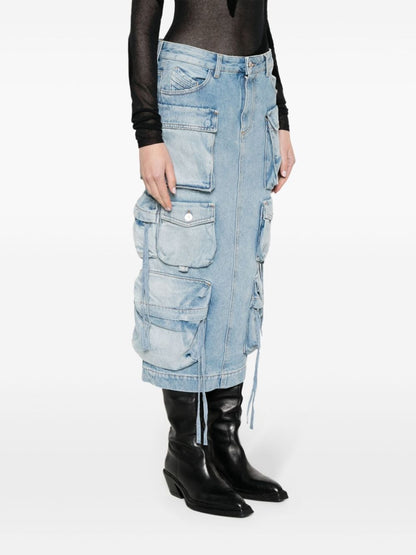 Denim cargo midi skirt