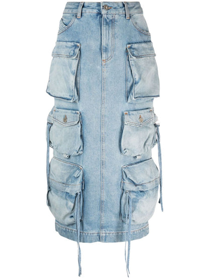 Denim cargo midi skirt